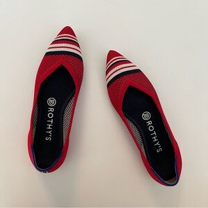 Rothy's The Point in Cherry Red with Striped Captoe